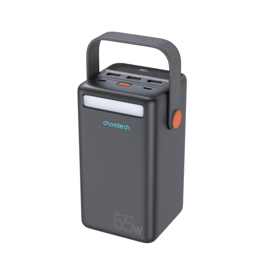 Black CHOETECH power bank with LCD display and built-in LED flashlight