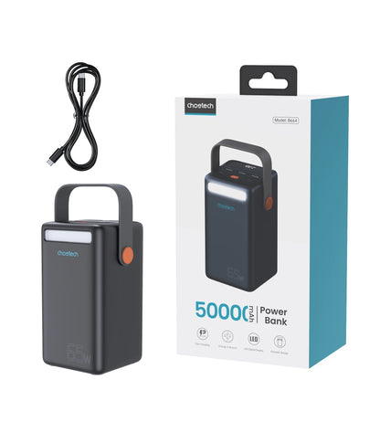 Black CHOETECH power bank with LCD display and built-in LED flashlight