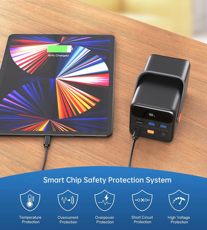 Black CHOETECH power bank with LCD display and built-in LED flashlight