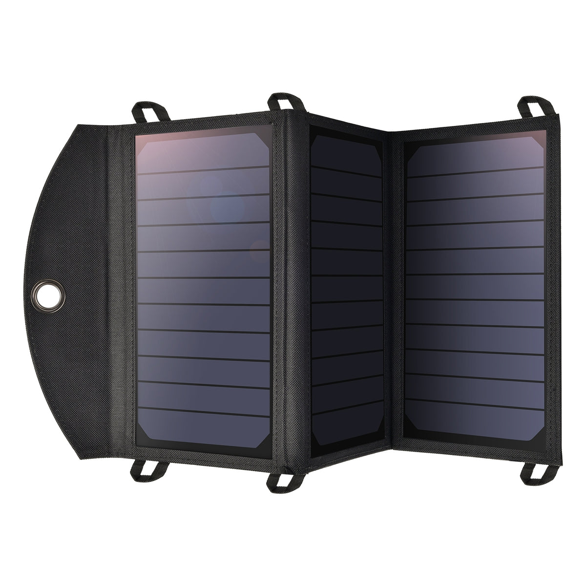 Portable 19W solar panel charger with dual USB output and fold-out panel