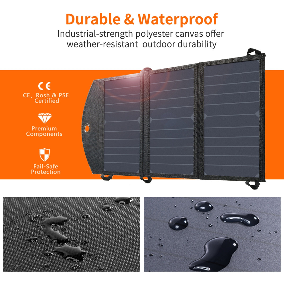 Portable 19W solar panel charger with dual USB output and fold-out panel