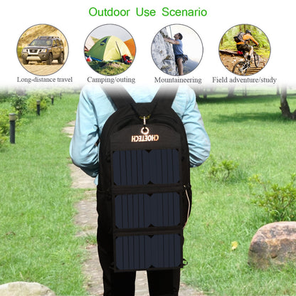 Portable 19W solar panel charger with dual USB output and fold-out panel