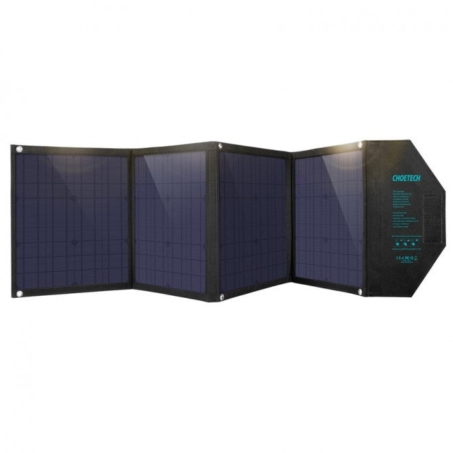 Folding CHOETECH 80W solar panel charger with carry handle and adjustable stands