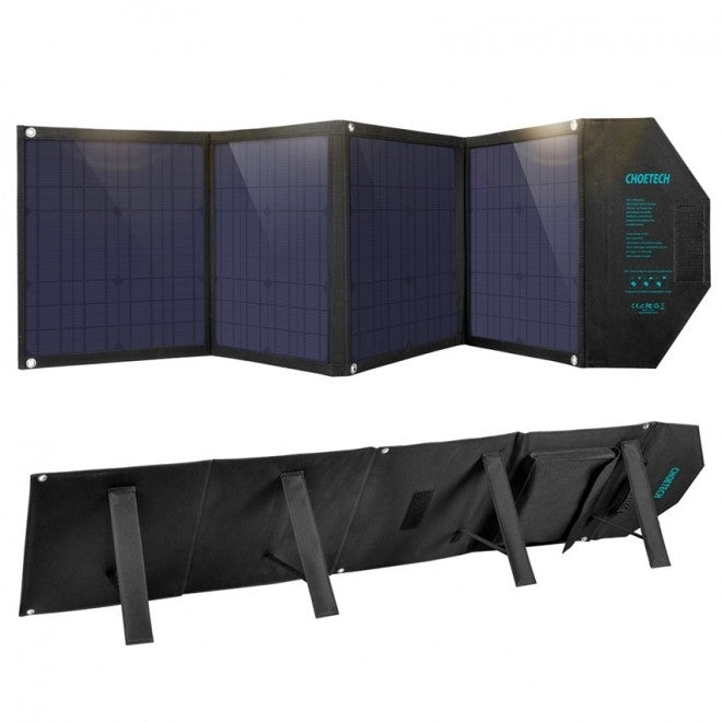 Folding CHOETECH 80W solar panel charger with carry handle and adjustable stands