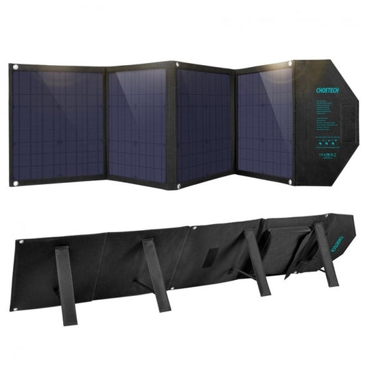 Folding CHOETECH 80W solar panel charger with carry handle and adjustable stands