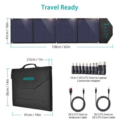 Folding CHOETECH 80W solar panel charger with carry handle and adjustable stands