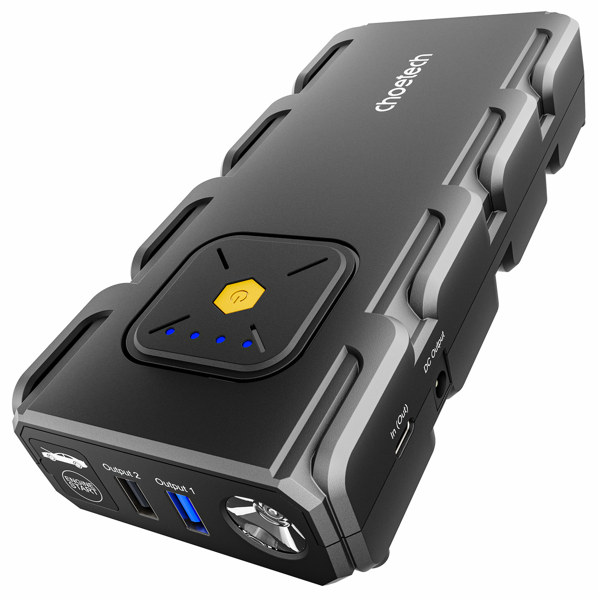 CHOETECH portable car jump starter with LED flashlight and charging ports