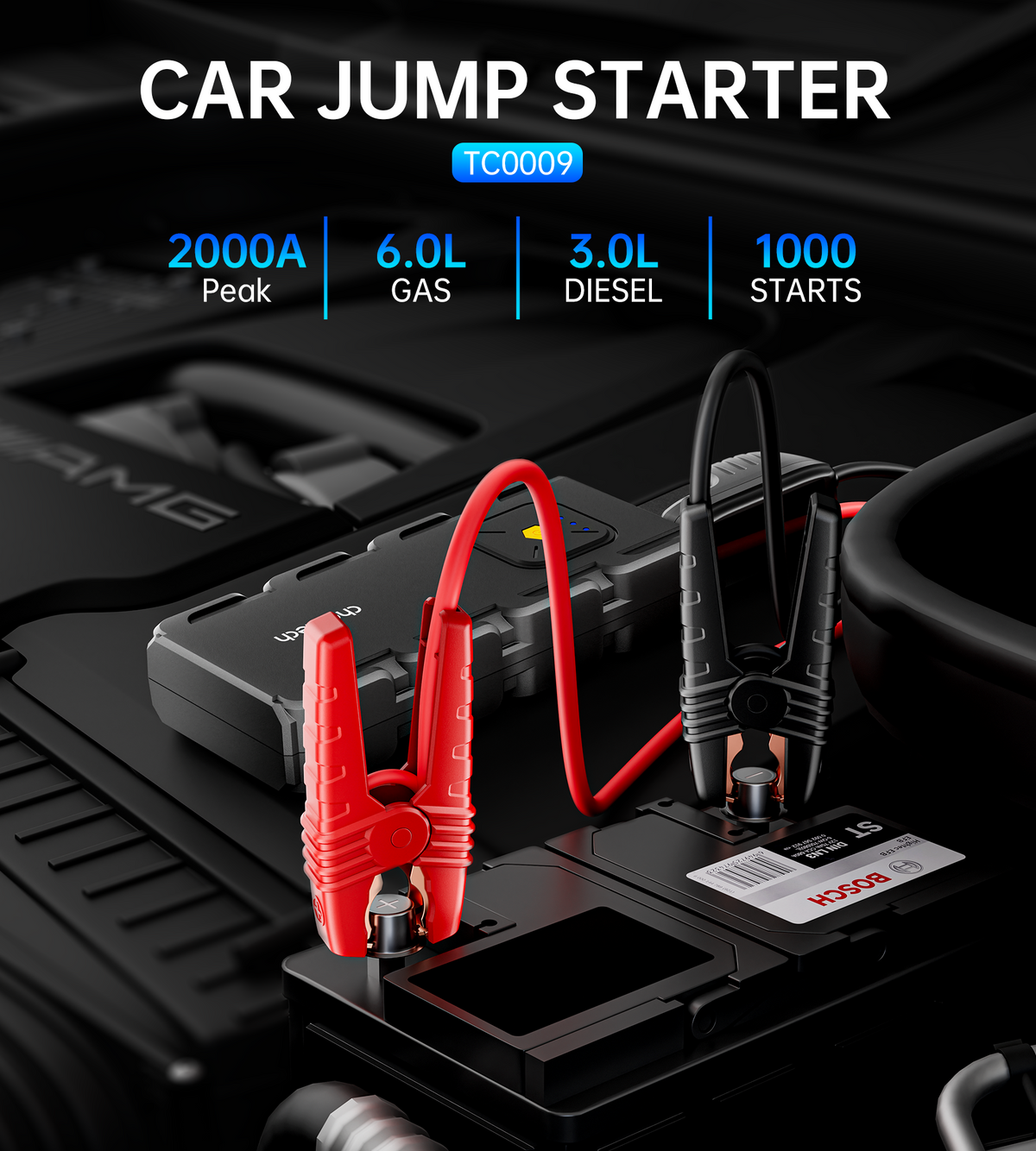 CHOETECH portable car jump starter with LED flashlight and charging ports