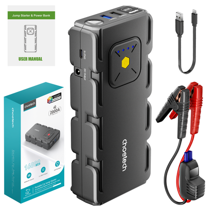 CHOETECH portable car jump starter with LED flashlight and charging ports
