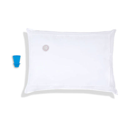 Two white Mediflow adjustable waterbase pillows with cotton covers