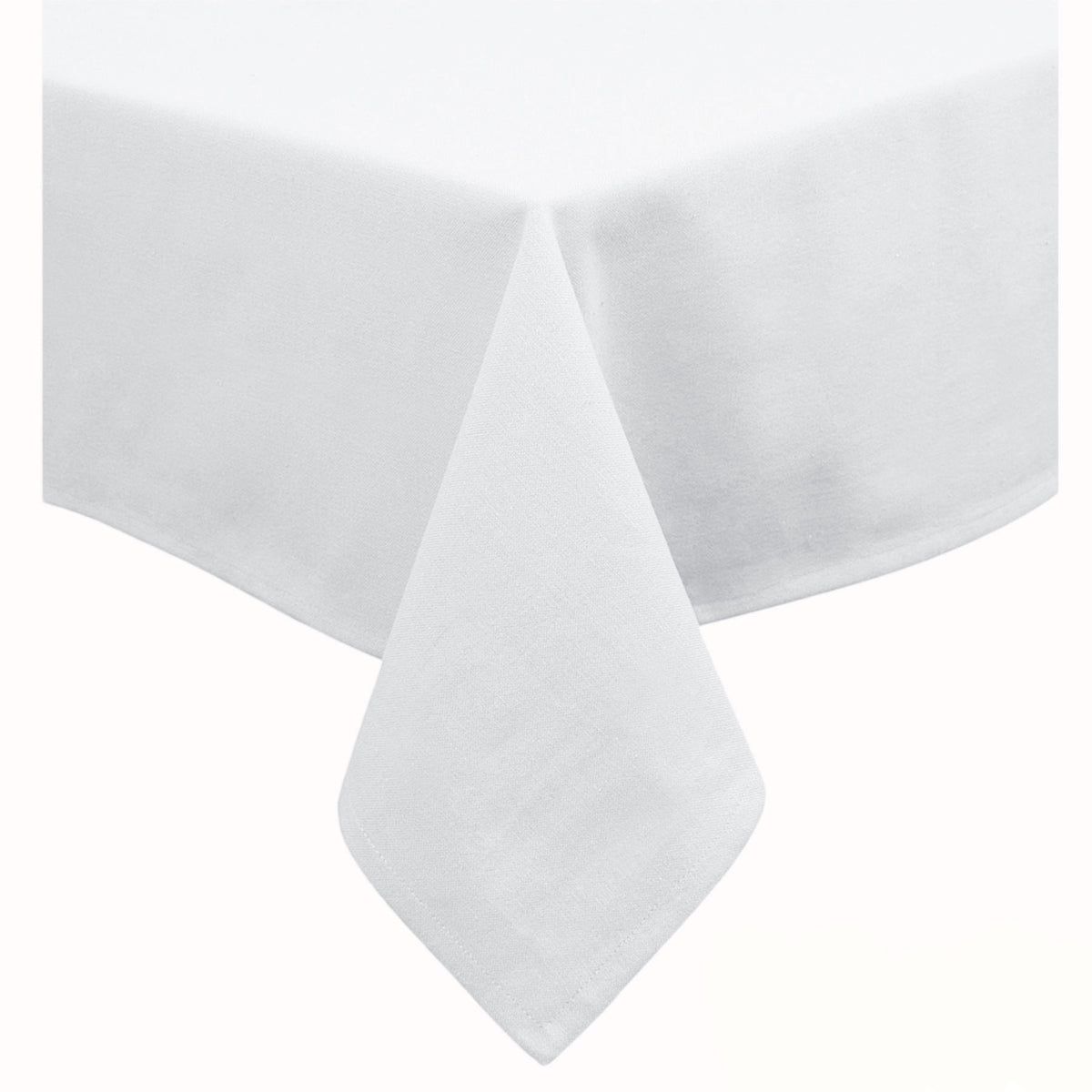 Bright white Hoydu cotton blend table cloth laid flat on a dining table
