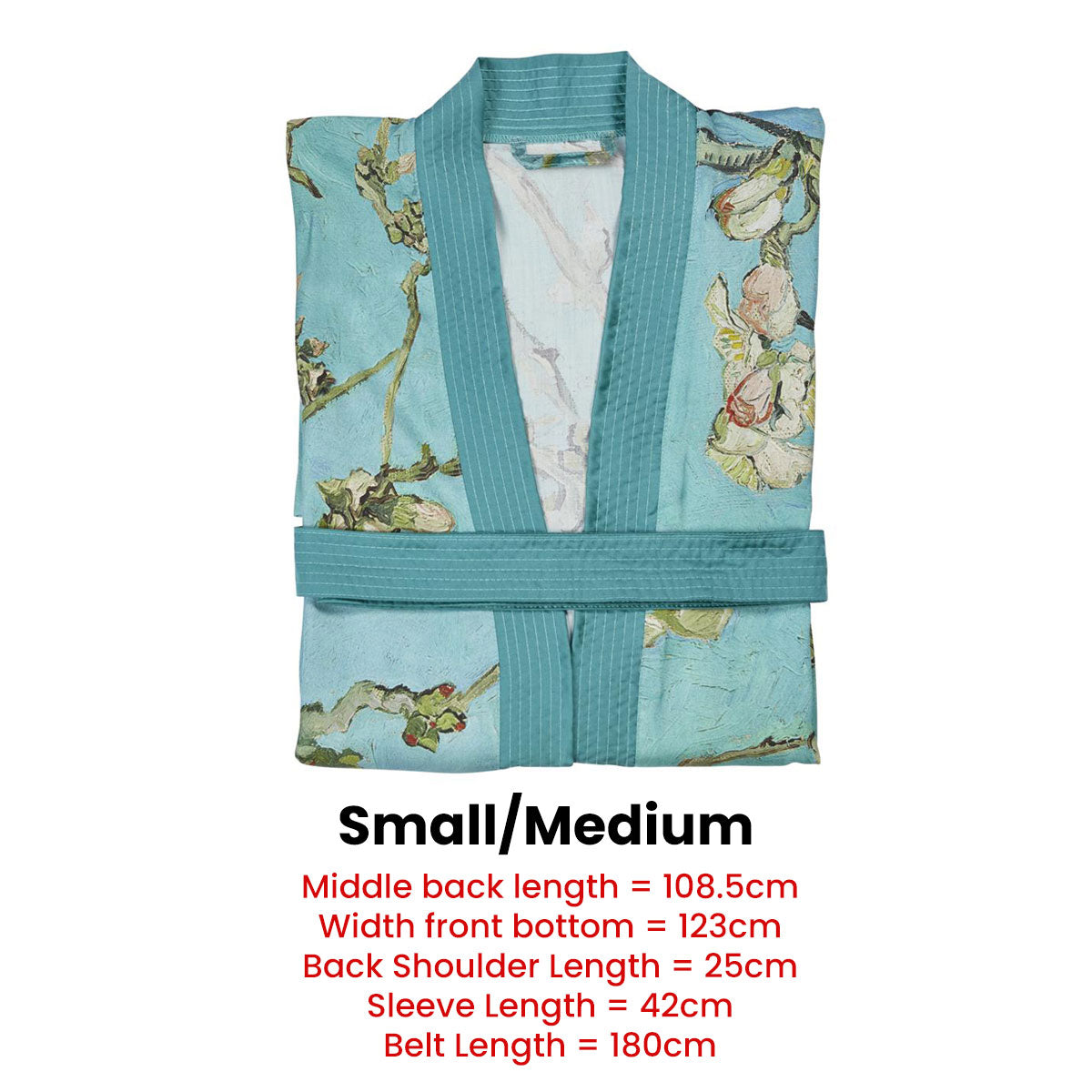 Blue kimono bath robe with Van Gogh Almond Blossoms print