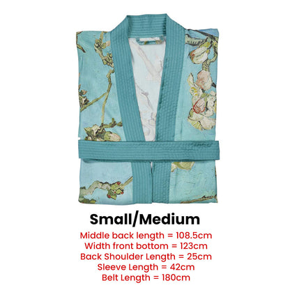 Blue kimono bath robe with Van Gogh Almond Blossoms print