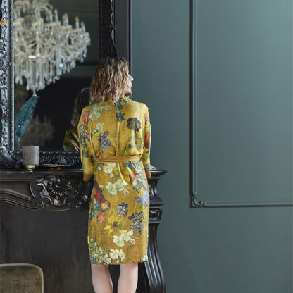 Floral gold kimono bath robe with Van Gogh Partout des Fleurs print