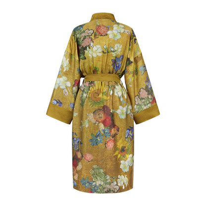 Floral gold kimono bath robe with Van Gogh Partout des Fleurs print