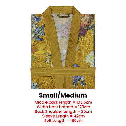Floral gold kimono bath robe with Van Gogh Partout des Fleurs print