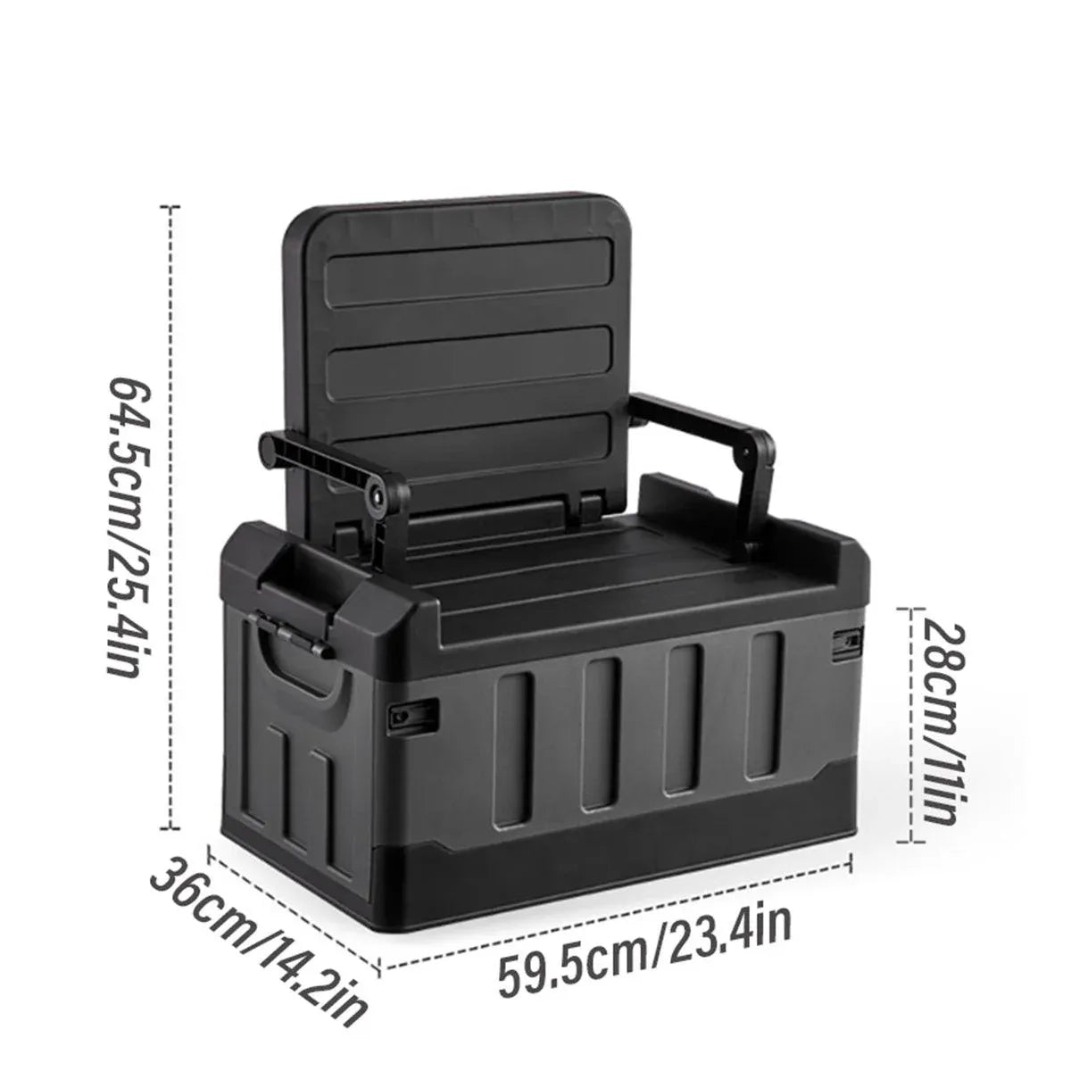 Black and grey folding storage box with seat function and built-in handles