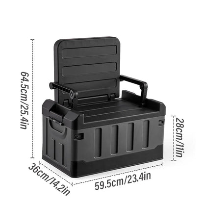 Black and grey folding storage box with seat function and built-in handles