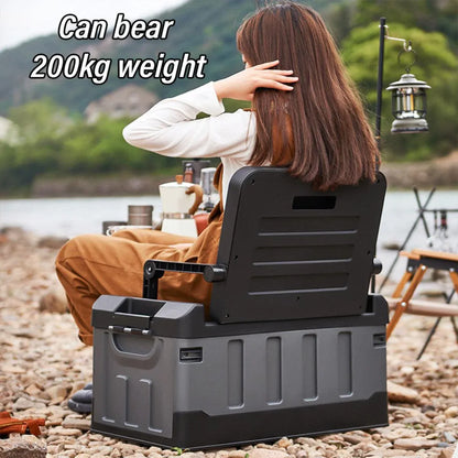 Black and grey folding storage box with seat function and built-in handles