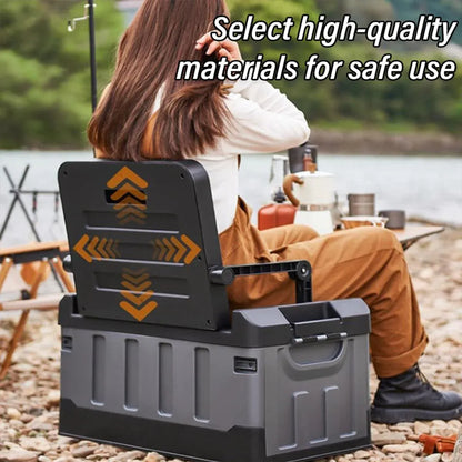 Black and grey folding storage box with seat function and built-in handles