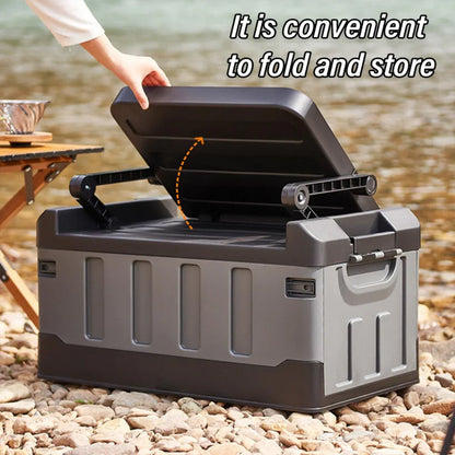 Black and grey folding storage box with seat function and built-in handles