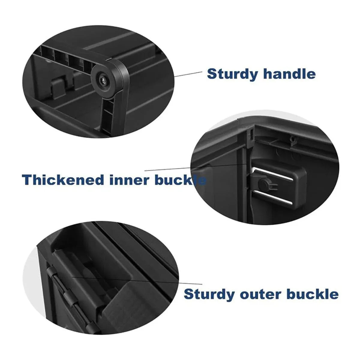 Black and grey folding storage box with seat function and built-in handles