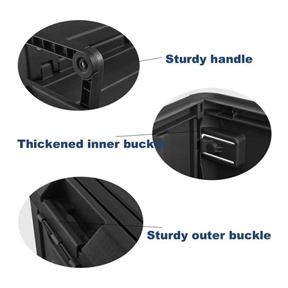 Black and grey folding storage box with seat function and built-in handles