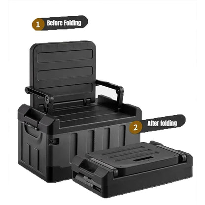 Black and grey folding storage box with seat function and built-in handles