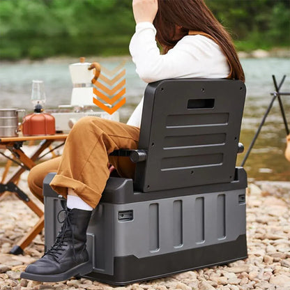 Black and grey folding storage box with seat function and built-in handles
