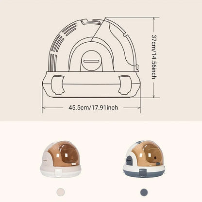 Grey space capsule cat carrier with a clear transparent dome