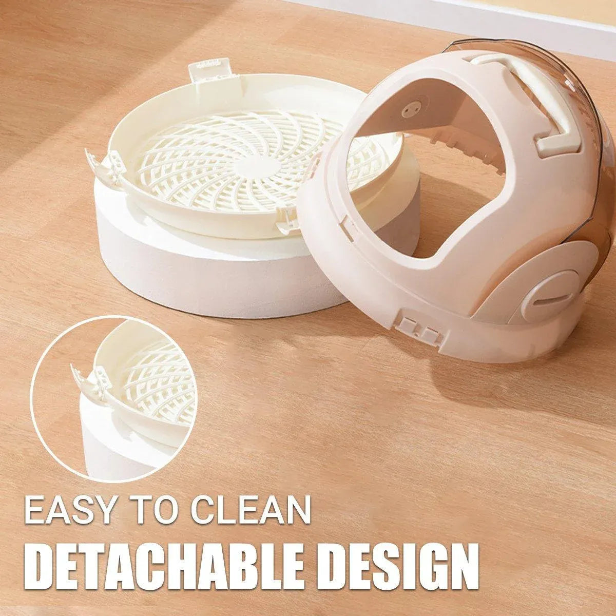Grey space capsule cat carrier with a clear transparent dome