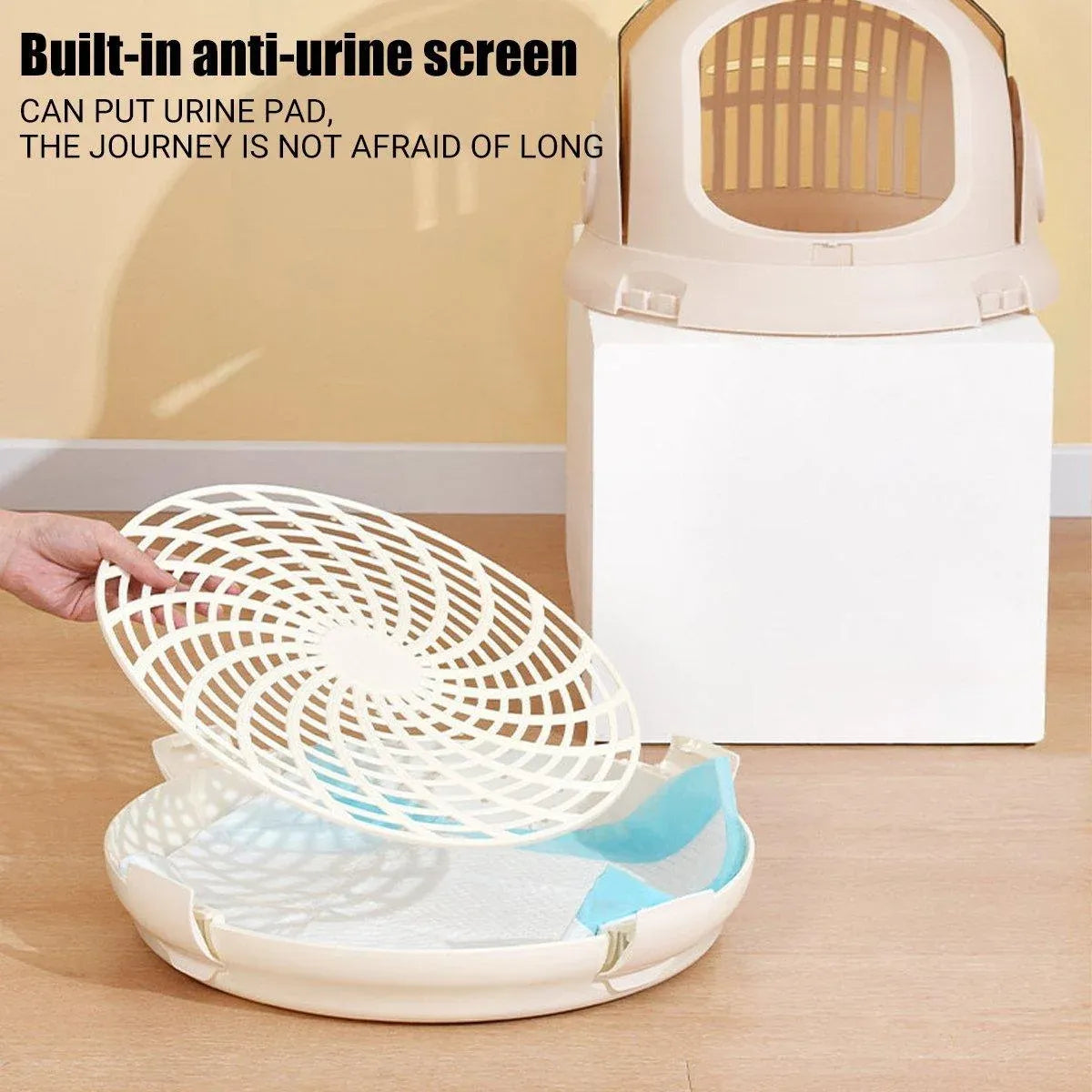 Grey space capsule cat carrier with a clear transparent dome