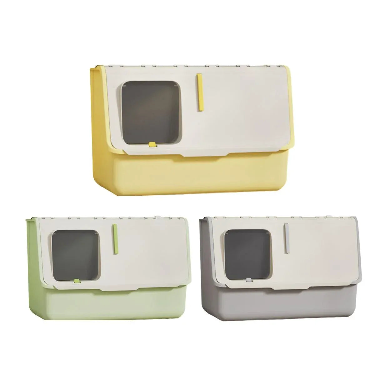 Green fully enclosed cat litter box with lid and front opening