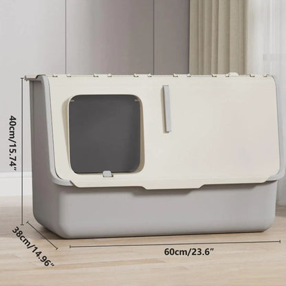 Green fully enclosed cat litter box with lid and front opening