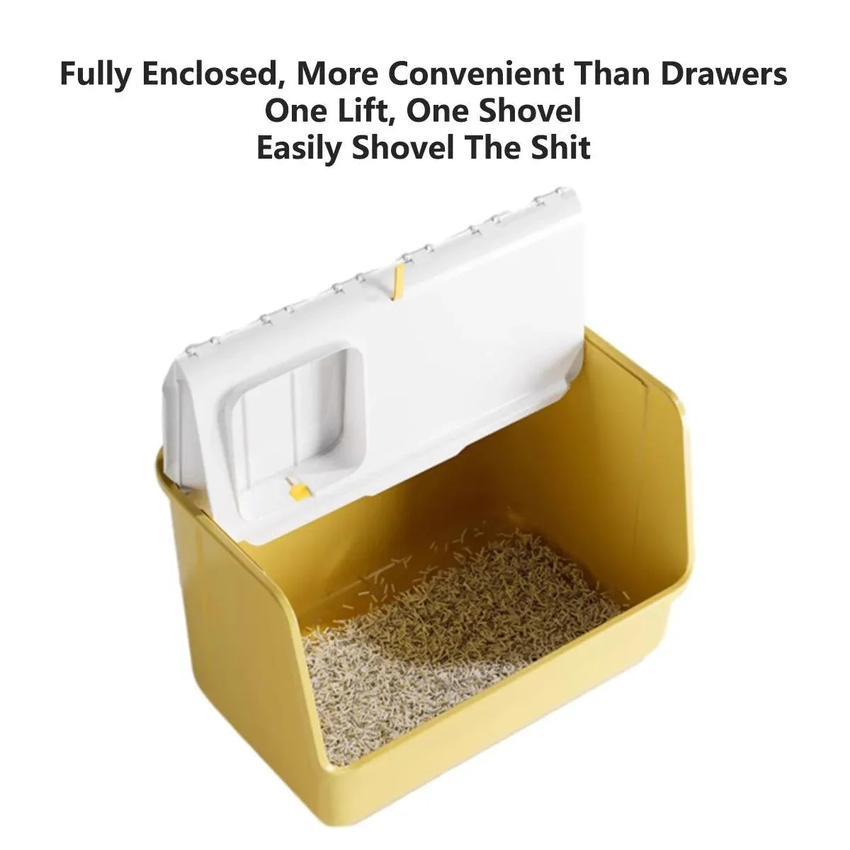 Green fully enclosed cat litter box with lid and front opening