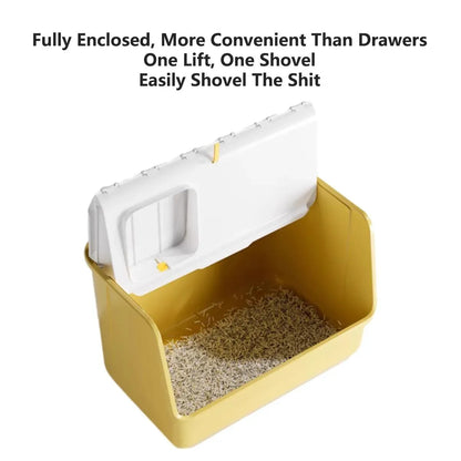 Green fully enclosed cat litter box with lid and front opening