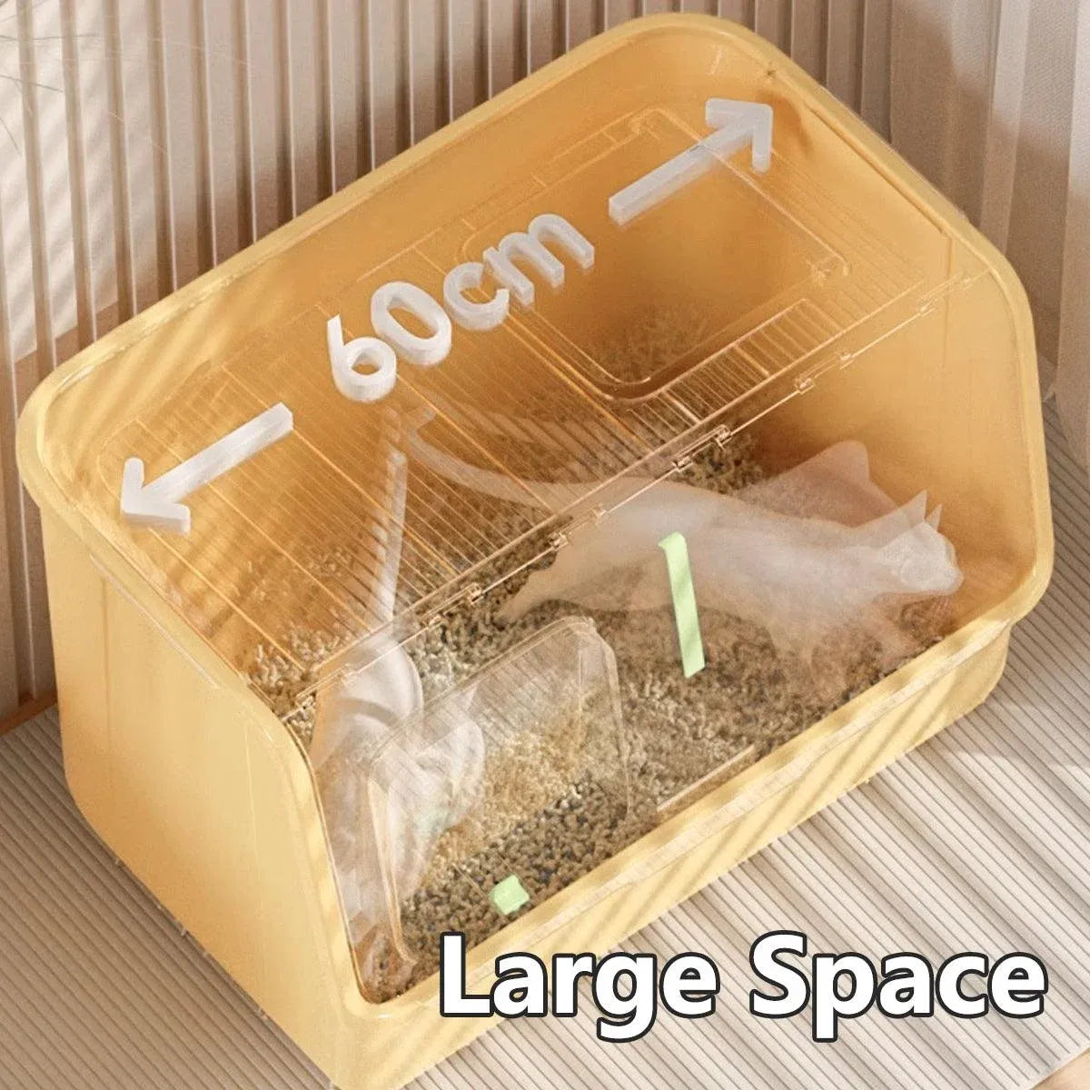 Green fully enclosed cat litter box with lid and front opening