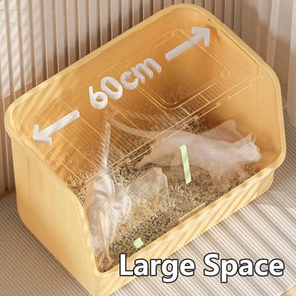 Green fully enclosed cat litter box with lid and front opening