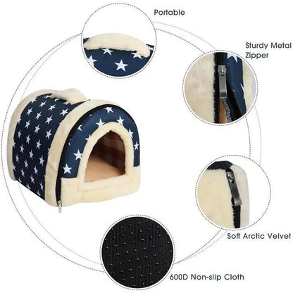XL brown dots soft igloo pet house bed for cats, puppies and small dogs
