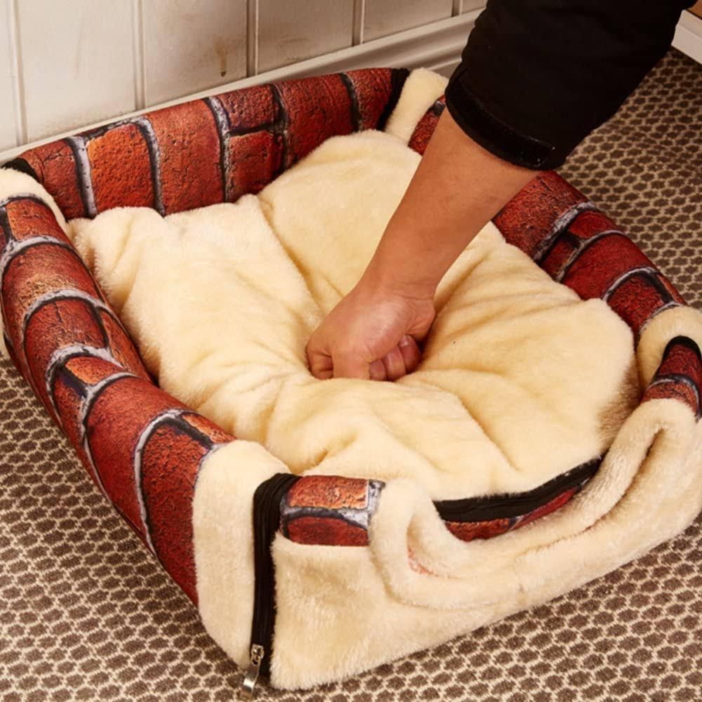XL brown dots soft igloo pet house bed for cats, puppies and small dogs
