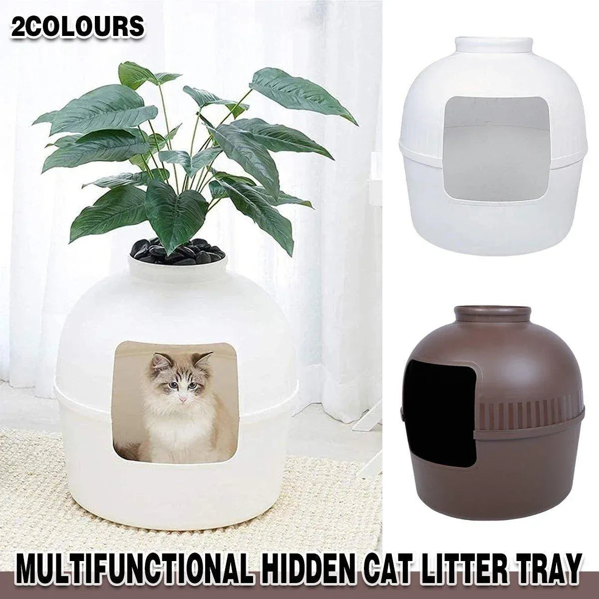 White plastic pet kennel with front opening and matching shovel