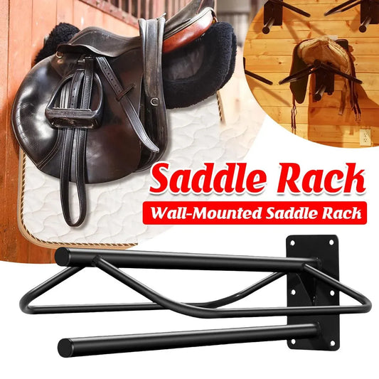 Black wall mounted saddle rack with double pad storage