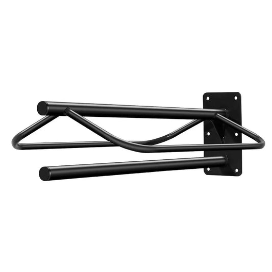 Black wall mounted saddle rack with double pad storage