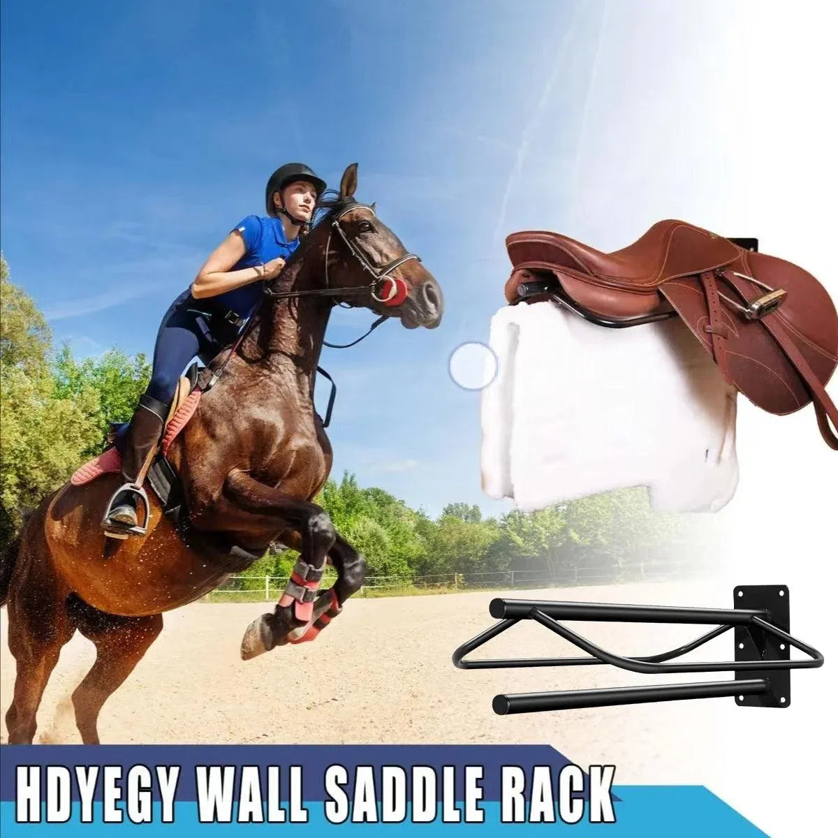 Black wall mounted saddle rack with double pad storage