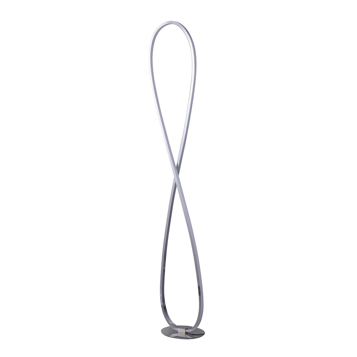 Slim chrome LED floor lamp standing in a living room corner