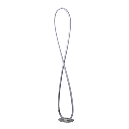 Slim chrome LED floor lamp standing in a living room corner