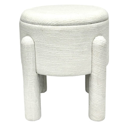 Beige round MDF timber storage stool with low profile and flat top