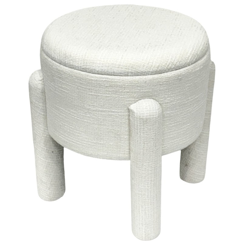 Beige round MDF timber storage stool with low profile and flat top