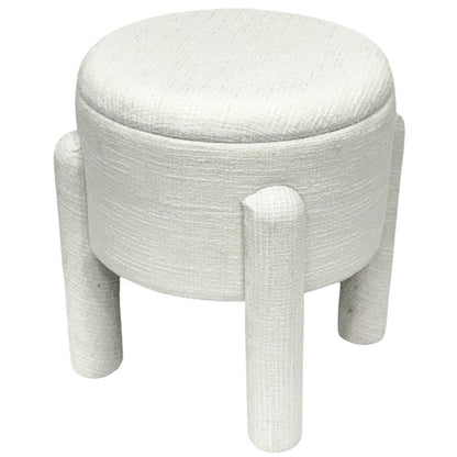 Beige round MDF timber storage stool with low profile and flat top