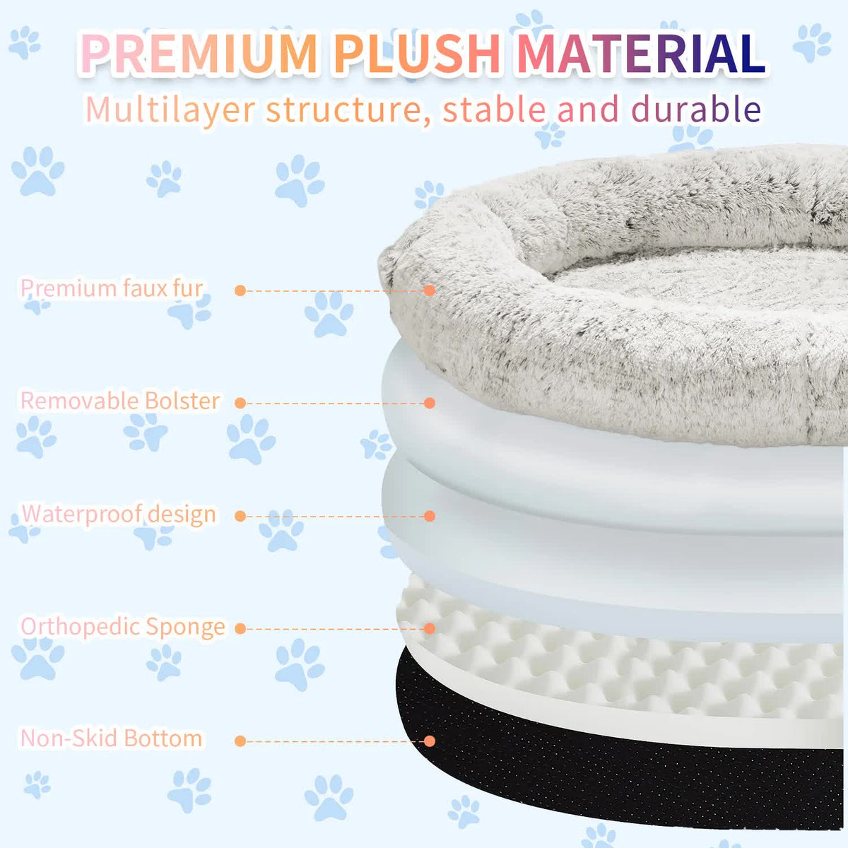 Dark grey fluffy donut pet bed with deep plush pile and raised rim